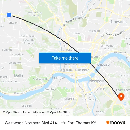 Westwood Northern Blvd 4141 to Fort Thomas KY map