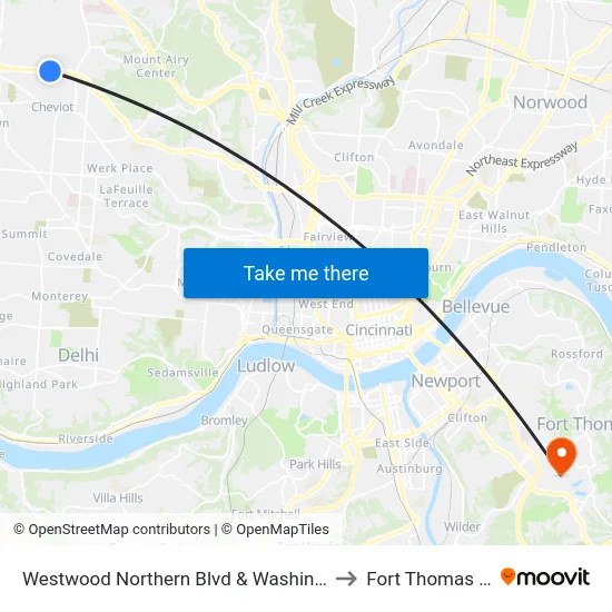Westwood Northern Blvd & Washington to Fort Thomas KY map