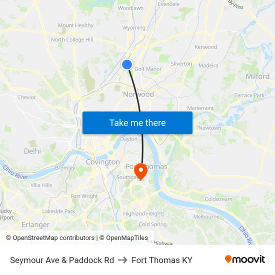 Seymour Ave & Paddock Rd to Fort Thomas KY map