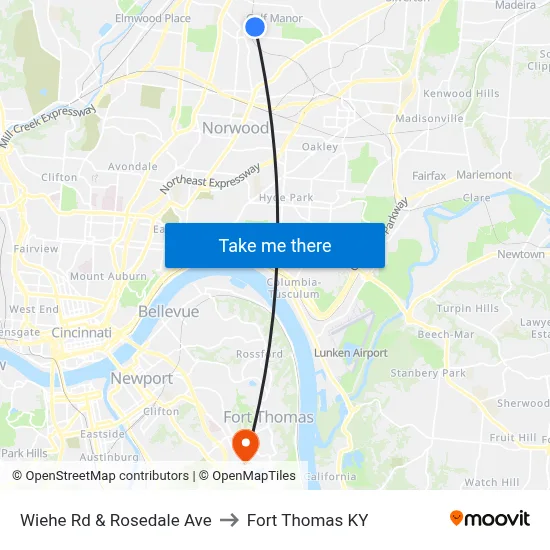 Wiehe Rd & Rosedale Ave to Fort Thomas KY map
