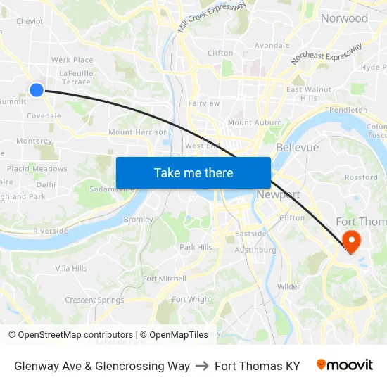 Glenway Ave & Glencrossing Way to Fort Thomas KY map