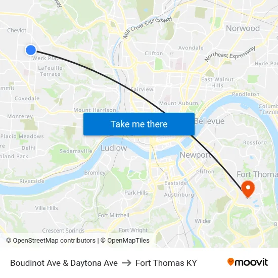 Boudinot Ave & Daytona Ave to Fort Thomas KY map