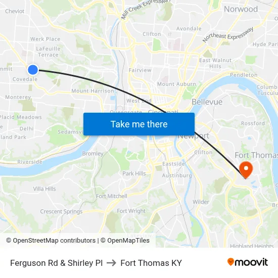 Ferguson Rd & Shirley Pl to Fort Thomas KY map