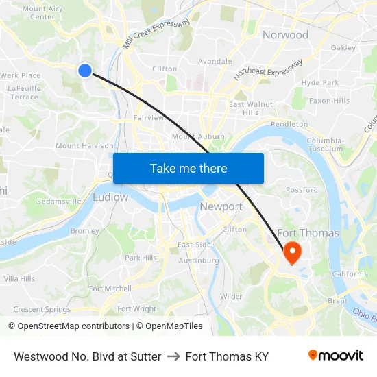 Westwood No. Blvd at Sutter to Fort Thomas KY map