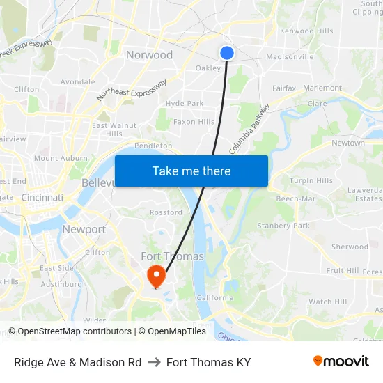 Ridge Ave & Madison Rd to Fort Thomas KY map