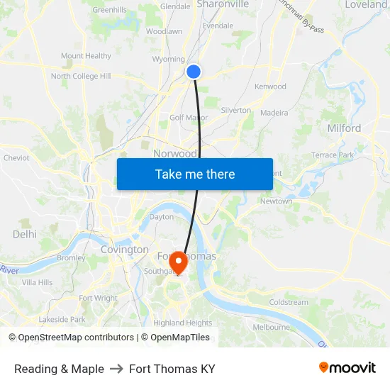 Reading & Maple to Fort Thomas KY map