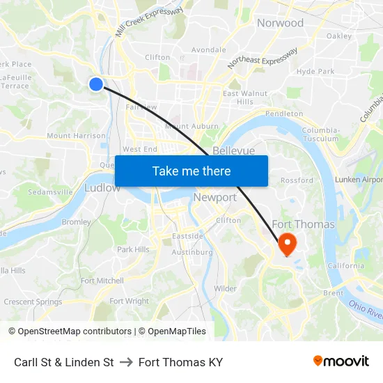 Carll St & Linden St to Fort Thomas KY map