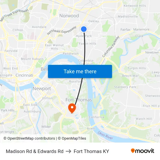 Madison Rd & Edwards Rd to Fort Thomas KY map