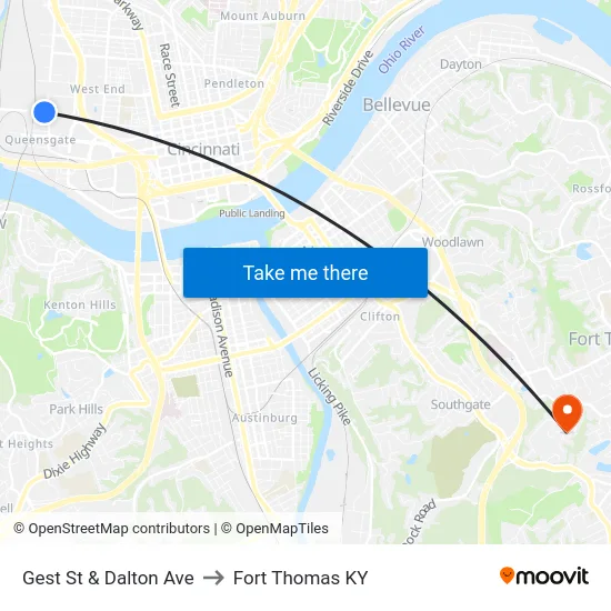 Gest St & Dalton Ave to Fort Thomas KY map