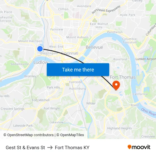 Gest St & Evans St to Fort Thomas KY map