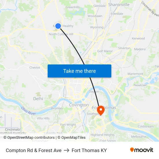 Compton Rd & Forest Ave to Fort Thomas KY map