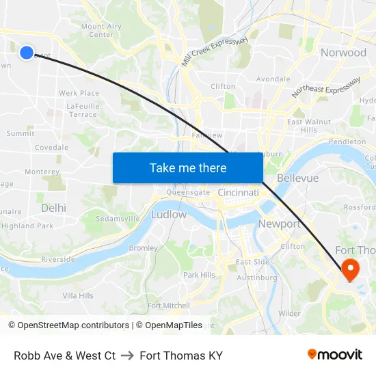 Robb Ave & West Ct to Fort Thomas KY map