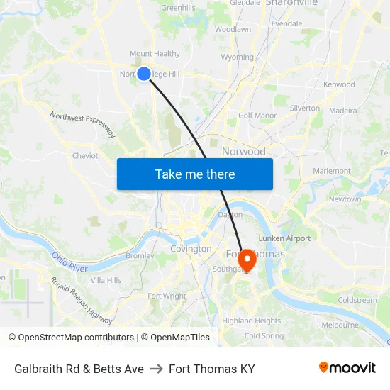 Galbraith Rd & Betts Ave to Fort Thomas KY map