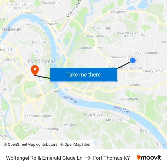 Wolfangel Rd & Emerald Glade Ln to Fort Thomas KY map