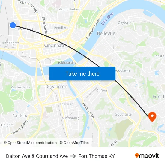 Dalton Ave & Courtland Ave to Fort Thomas KY map