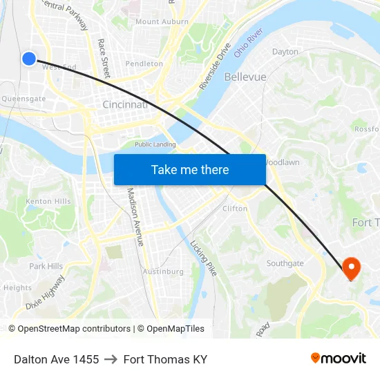 Dalton Ave 1455 to Fort Thomas KY map