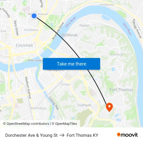 Dorchester Ave & Young St to Fort Thomas KY map