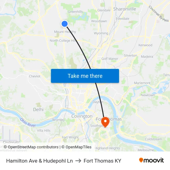 Hamilton Ave & Hudepohl Ln to Fort Thomas KY map