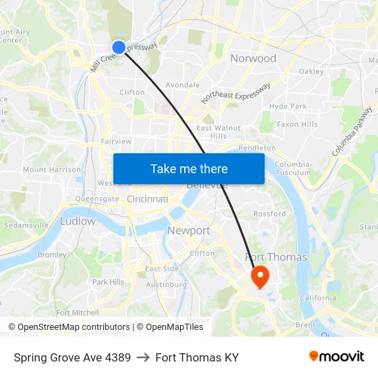 Spring Grove Ave 4389 to Fort Thomas KY map