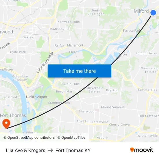 Lila Ave & Krogers to Fort Thomas KY map