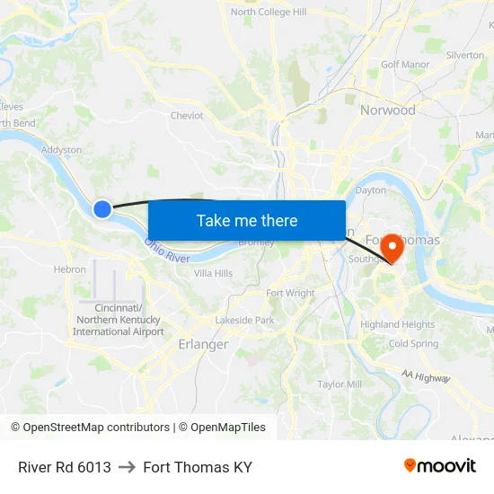 River Rd 6013 to Fort Thomas KY map