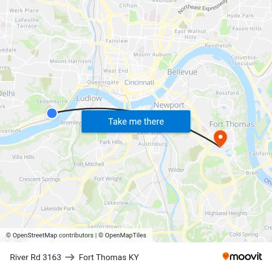 River Rd 3163 to Fort Thomas KY map