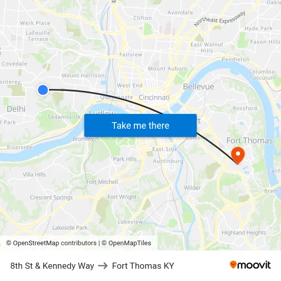 8th St & Kennedy Way to Fort Thomas KY map