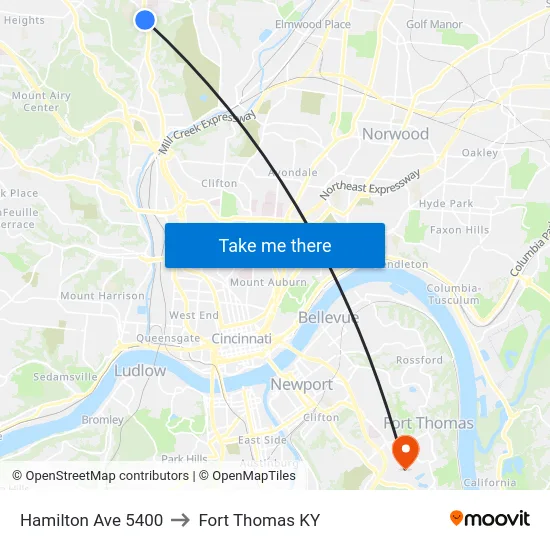 Hamilton Ave 5400 to Fort Thomas KY map