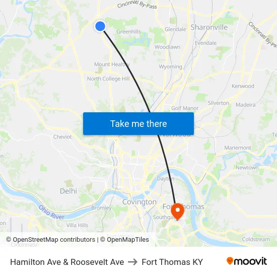 Hamilton Ave & Roosevelt Ave to Fort Thomas KY map