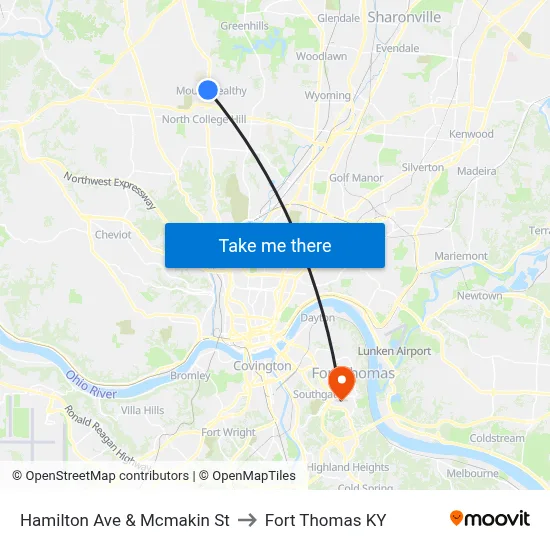Hamilton Ave & Mcmakin St to Fort Thomas KY map