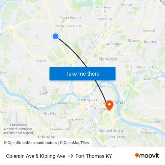 Colerain Ave & Kipling Ave to Fort Thomas KY map