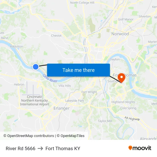 River Rd 5666 to Fort Thomas KY map