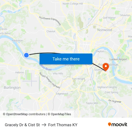 Gracely Dr & Cist St to Fort Thomas KY map