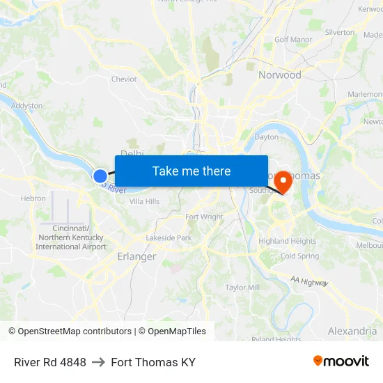 River Rd 4848 to Fort Thomas KY map