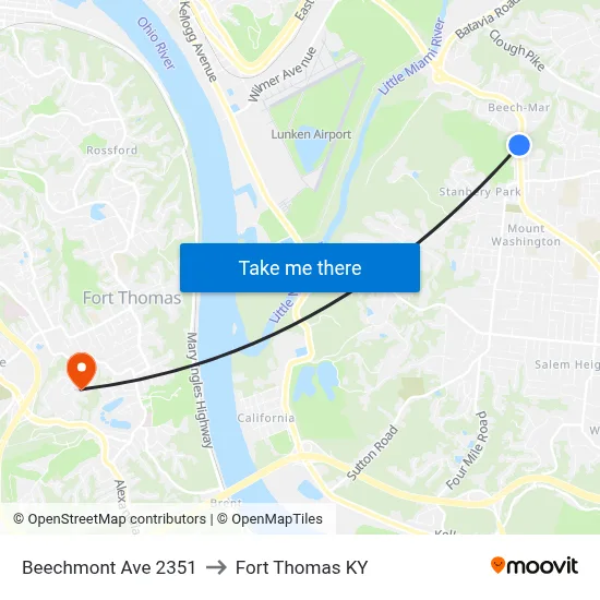 Beechmont Ave 2351 to Fort Thomas KY map
