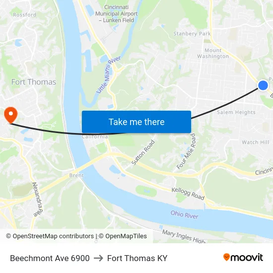 Beechmont Ave 6900 to Fort Thomas KY map