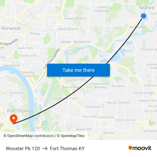 Wooster Pk 120 to Fort Thomas KY map