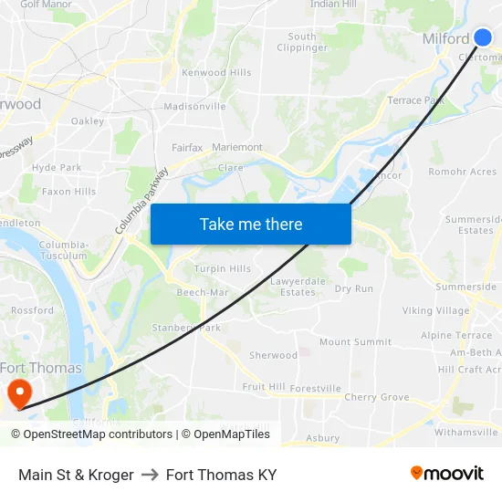 Main St & Kroger to Fort Thomas KY map