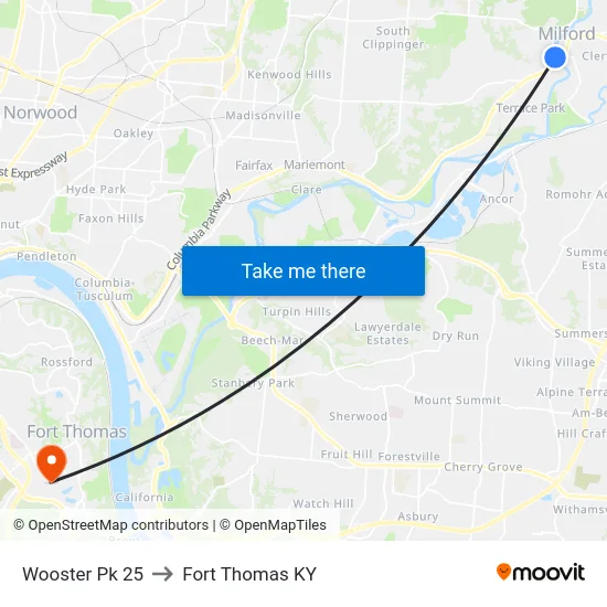 Wooster Pk 25 to Fort Thomas KY map