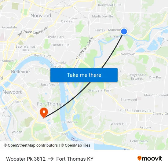 Wooster Pk 3812 to Fort Thomas KY map