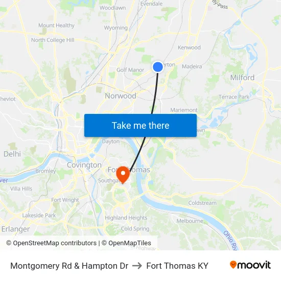 Montgomery Rd & Hampton Dr to Fort Thomas KY map