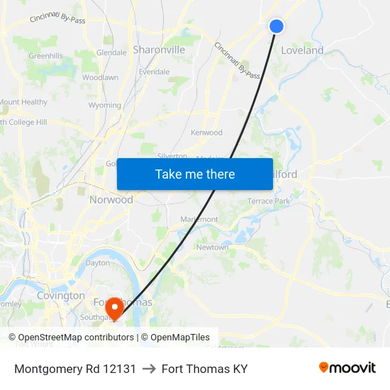 Montgomery Rd 12131 to Fort Thomas KY map