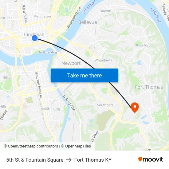 5th St & Fountain Square to Fort Thomas KY map