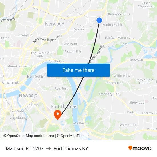 Madison Rd 5207 to Fort Thomas KY map