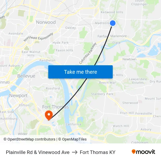Plainville Rd & Vinewood Ave to Fort Thomas KY map