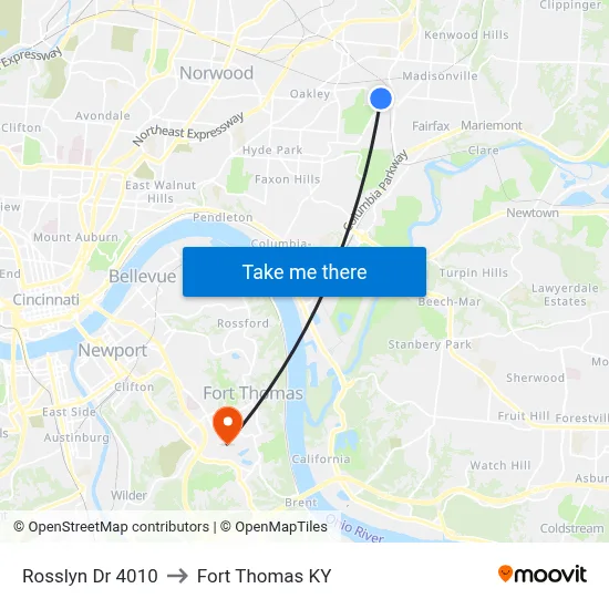 Rosslyn Dr 4010 to Fort Thomas KY map