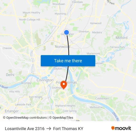 Losantiville Ave 2316 to Fort Thomas KY map