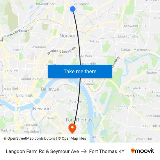Langdon Farm Rd & Seymour Ave to Fort Thomas KY map
