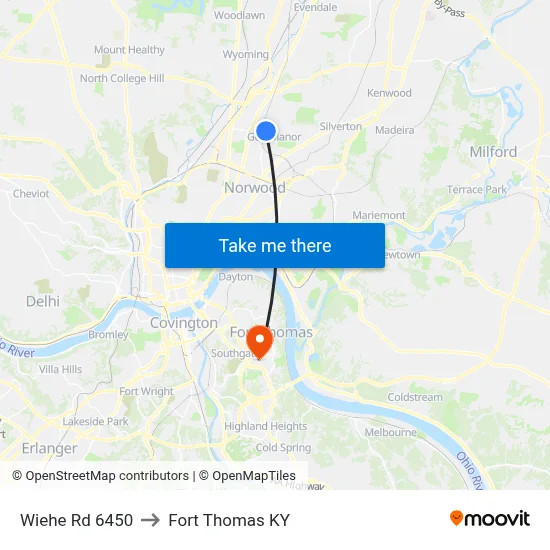 Wiehe Rd 6450 to Fort Thomas KY map