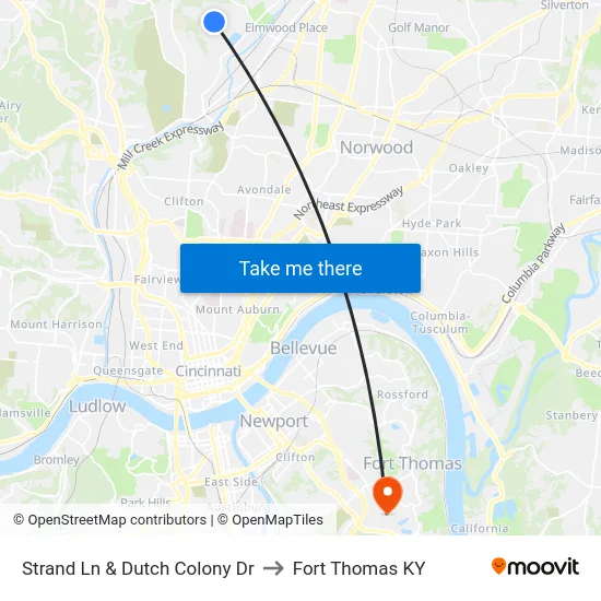 Strand Ln & Dutch Colony Dr to Fort Thomas KY map